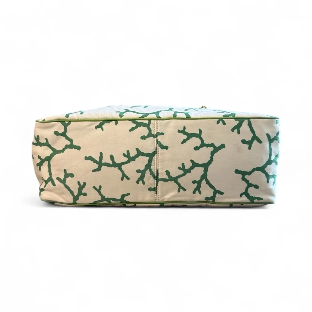 Vintage Kate Spade Cream and Green Patterned Tote|Luxury Vintage Bags| Y2K